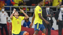 Luis Diaz celebrates his goal for Colombia vs Bolivia.
