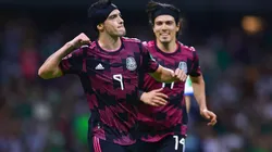Raul Jimenez celebrates his goal for Mexico vs. El Salvador.