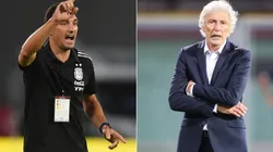 Argentina manager Lionel Scaloni (left) and Venezuela coach Jose Pekerman.
