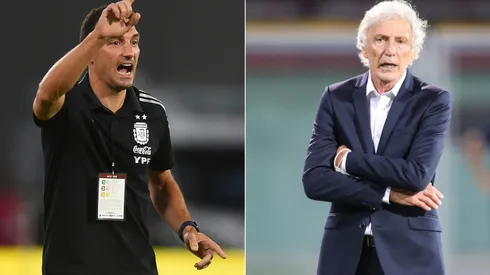 Argentina manager Lionel Scaloni (left) and Venezuela coach Jose Pekerman.