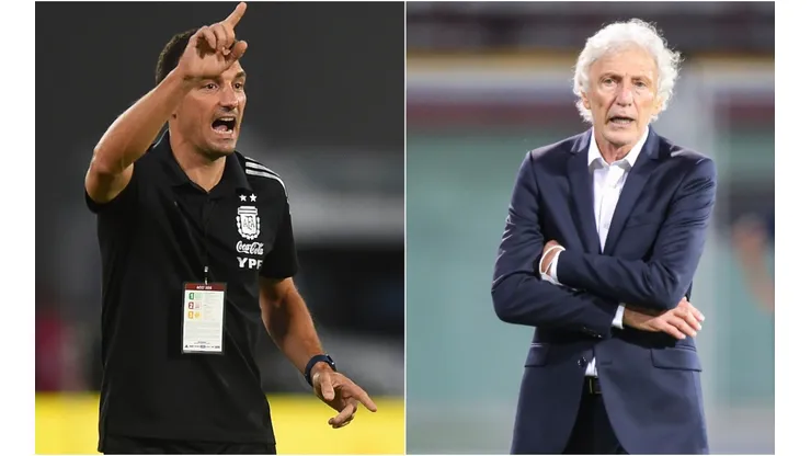 Argentina manager Lionel Scaloni (left) and Venezuela coach Jose Pekerman.
