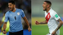Luis Suarez of Uruguay (left) and Sergio Peña of Peru