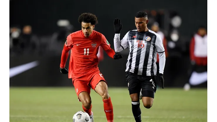 Tajon Buchanan of Canada, Youstin Salas of Costa Rica during the World Cup Qualifier match