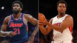 Joel Embiid of the Philadelphia 76ers and Kyle Lowry of the Miami Heat