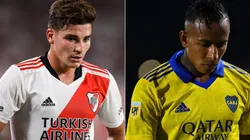 Julian Alvarez of River Plate and Sebastian Villa of Boca Juniors