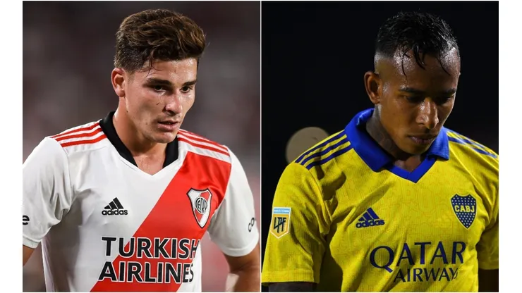 Julian Alvarez of River Plate and Sebastian Villa of Boca Juniors