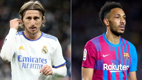 Luka Modric of Real Madrid and Pierre-Emerick Aubameyang of FC Barcelona