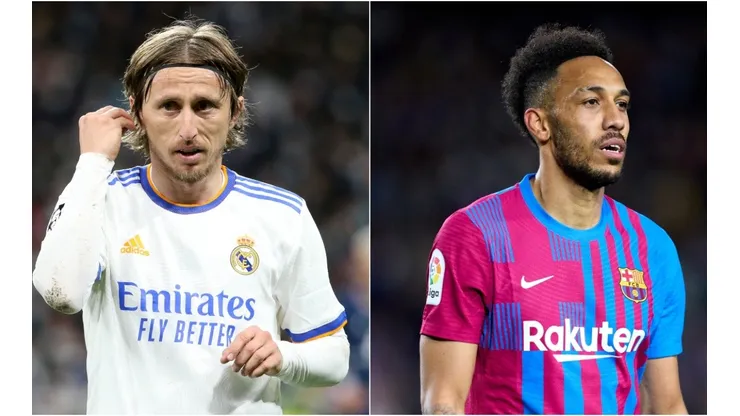 Luka Modric of Real Madrid and Pierre-Emerick Aubameyang of FC Barcelona