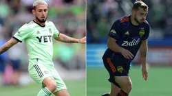 Austin FC midfielder Diego Fagundez (left) and Seattle Sounders forward Jordan Morris