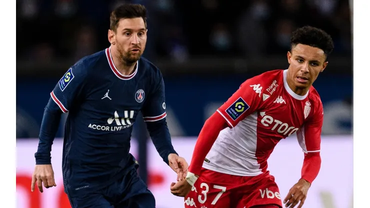 Lionel Messi of PSG and Sofiane Diop of Monaco