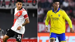 Enzo Perez of River Plate (left) and Marcos Rojo of Boca Juniors.