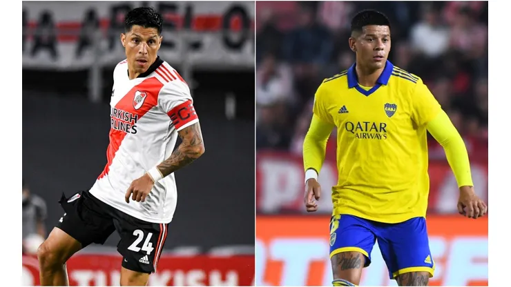 Enzo Perez of River Plate (left) and Marcos Rojo of Boca Juniors.