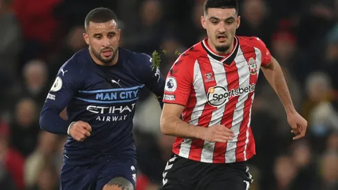 Kyle Walker of Manchester City and Armando Broja of Southampton