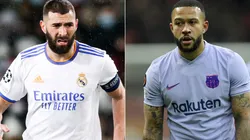 Karim Benzema of Real Madrid and Memphis Depay of Barcelona