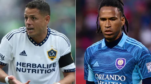 Chicharito of Los Angeles Galaxy and Pedro Gallese of Orlando City