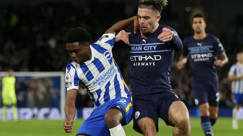 Tariq Lamptey of Brighton and Jack Grealish of Manchester City