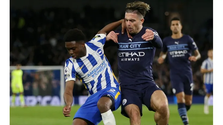 Tariq Lamptey of Brighton and Jack Grealish of Manchester City