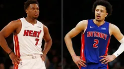 Kyle Lowry of the Miami Heat and Cade Cunningham of the Detroit Pistons