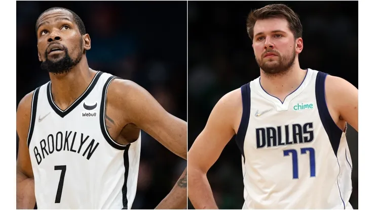 Kevin Durant of the Brooklyn Nets and Luca Doncid of Dallas Mavericks