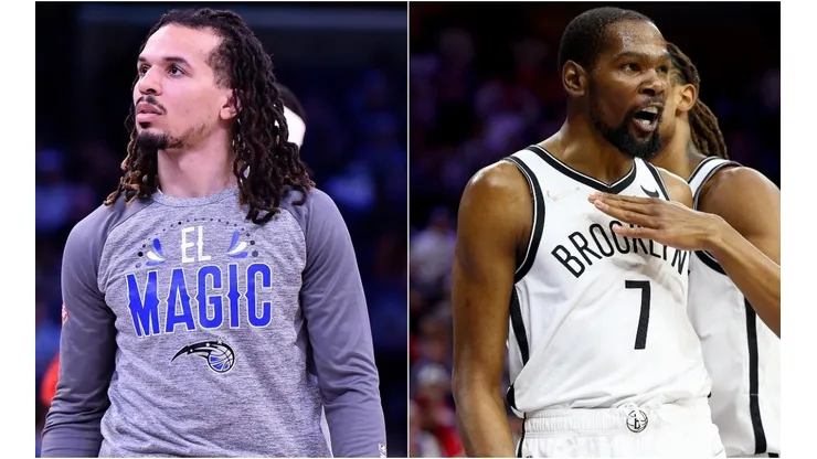 Cole Anthony of the Orlando Magic and Kevin Durant of the Brooklyn Nets