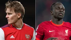 Martin Odegaard of Arsenal and Sadio Mane of Liverpool