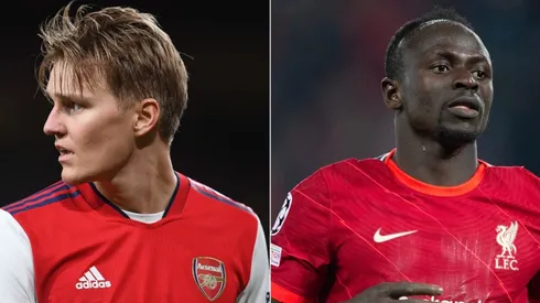 Martin Odegaard of Arsenal and Sadio Mane of Liverpool