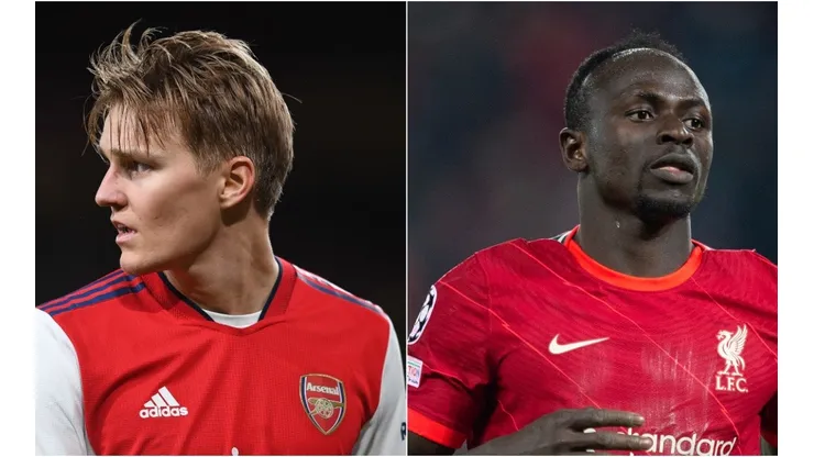 Martin Odegaard of Arsenal and Sadio Mane of Liverpool
