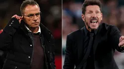 Ralf Rangnick of Manchester United and Diego Simeone of Atletico Madrid