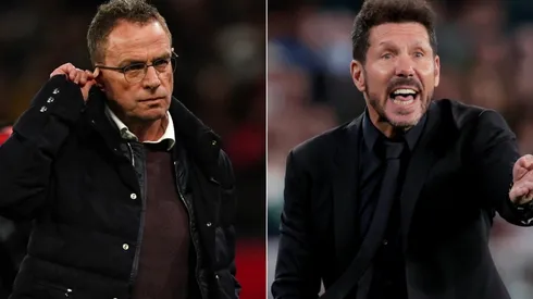 Ralf Rangnick of Manchester United and Diego Simeone of Atletico Madrid