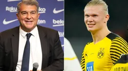 Joan Laporta of Barcelona and Erling Haaland of Borussia Dortmund