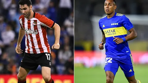 Mauro Boselli of Estudiantes and Sebastian Villa of Boca Juniors