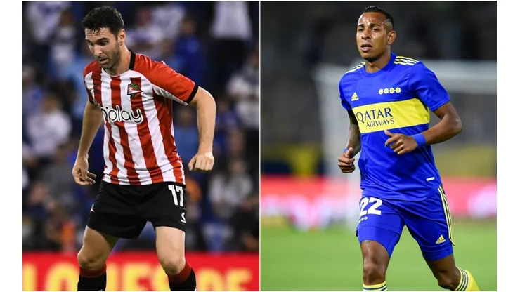 Mauro Boselli of Estudiantes and Sebastian Villa of Boca Juniors