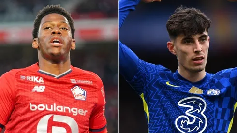 Jonathan David of Lille and Kai Havertz of Chelsea