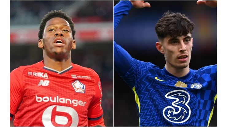 Jonathan David of Lille and Kai Havertz of Chelsea