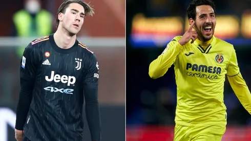 Dusan Vlahovic of Juventus and Daniel Parejo of Villarreal CF