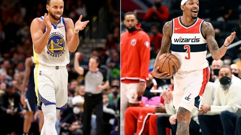 Stephen Curry of the Golden State Warriors and Bradley Beal of the Washington Wizards