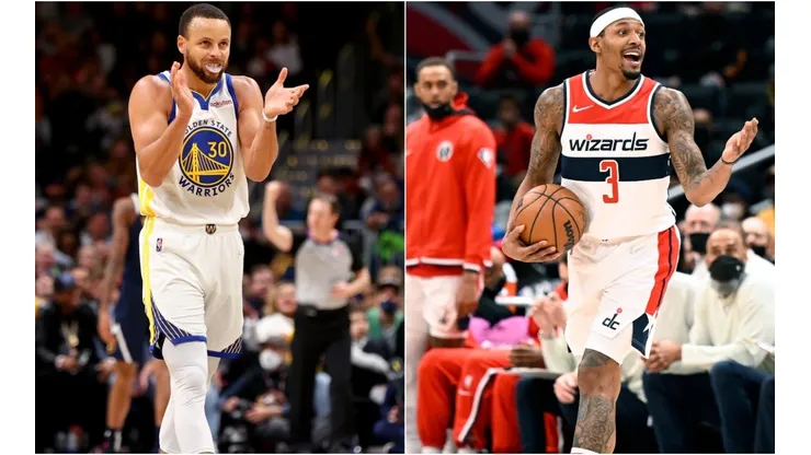 Stephen Curry of the Golden State Warriors and Bradley Beal of the Washington Wizards
