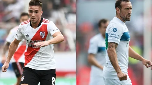 Agustin Palavecino of River Plate and Brahian Aleman of Gimnasia