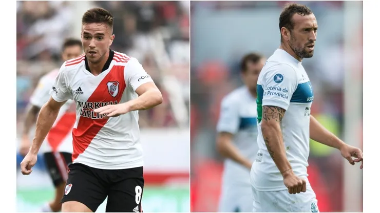 Agustin Palavecino of River Plate and Brahian Aleman of Gimnasia