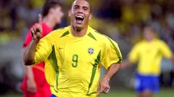 Ronaldo Nazario celebrates a goal for Brazil.