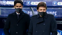 PSG President Nasser Al-Khelaifi (left) and sporting director Leonardo.