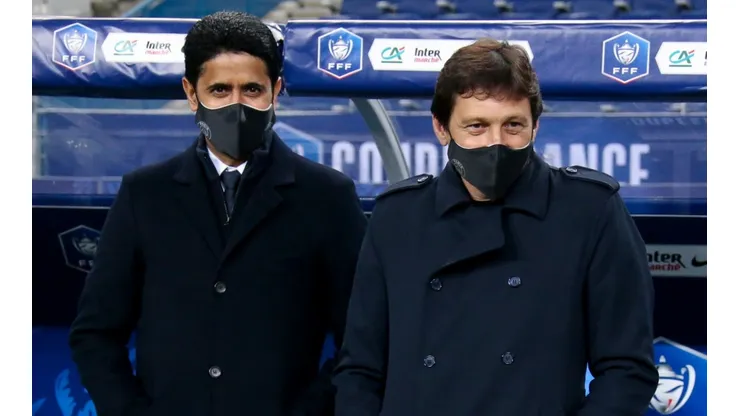 PSG President Nasser Al-Khelaifi (left) and sporting director Leonardo.