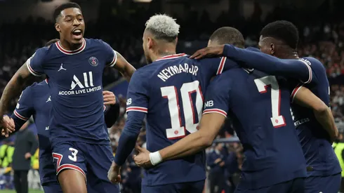 PSG players celebrate after scoring a goal