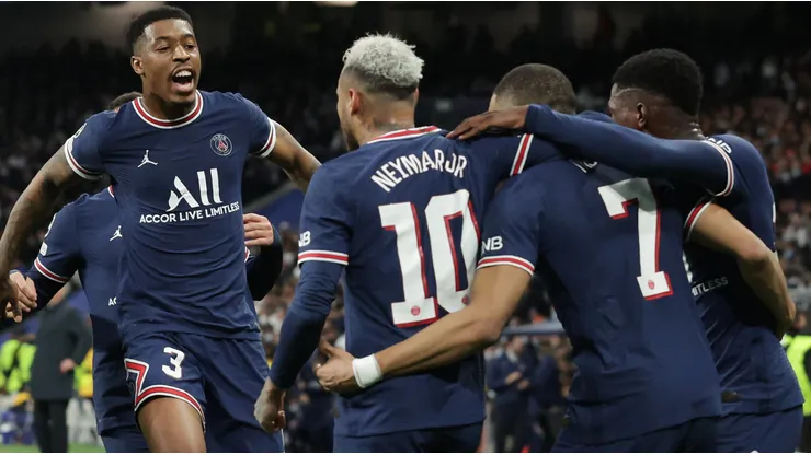 PSG players celebrate after scoring a goal
