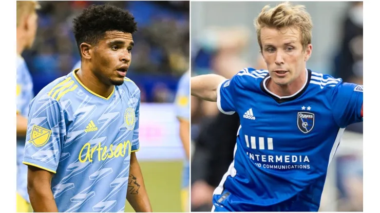 Nathan Harriel of the Philadelphia Union and Jackson Yueill of the San Jose Earthquakes