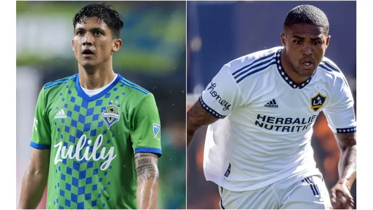 Fredy Montero of the Seattle Sounders and Douglas Costa of LA Galaxy