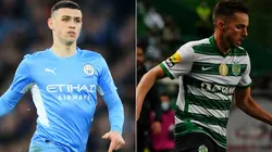 Phil Foden of Manchester City and Pablo Sarabia of Sporting CP