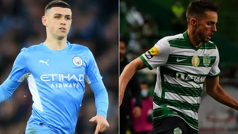 Phil Foden of Manchester City and Pablo Sarabia of Sporting CP