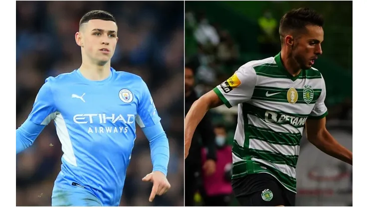Phil Foden of Manchester City and Pablo Sarabia of Sporting CP