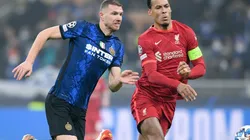 Edin Dzeko of FC Internazionale and Virgil van Dijk of Liverpool FC.